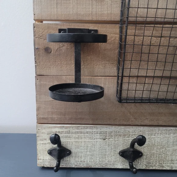 Rustic Wooden Wall Organizer with Black Accents - Picture 3 of 4
